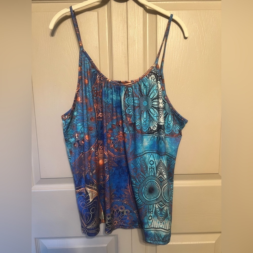 Blue and Orange Patterned Women's Top